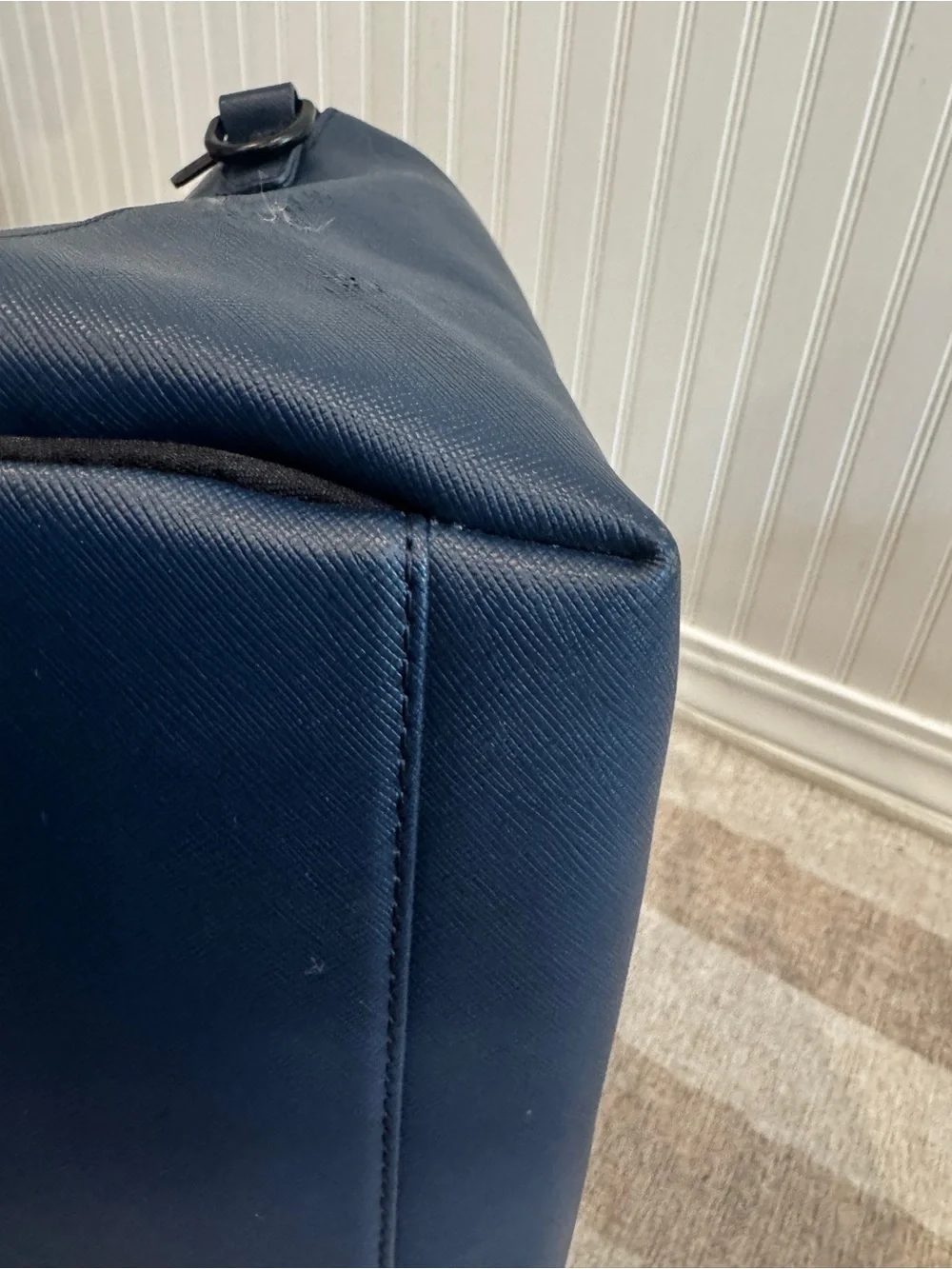 Away The Everywhere Bag blue saffiano leather weekender travel duffel bag